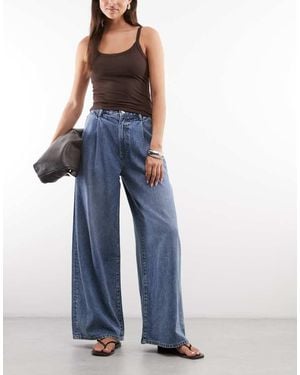 AllSaints Haze Pleated Wide Leg Denim Jeans - Blue