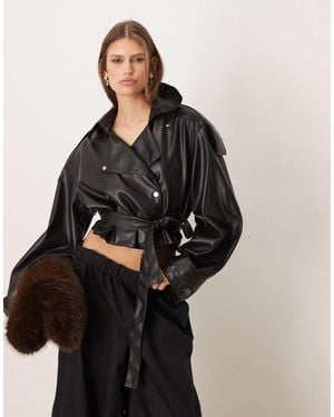 ASOS Faux Leather Trench Cropped Jacket - Black