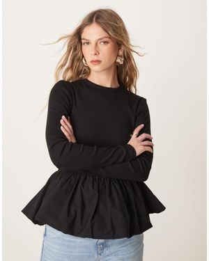 Y.A.S Long Sleeve Puffball Hem Top - Black