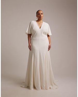 ASOS Asos Design Curve Bridal Cape Sleeve Godet Maxi Dress - Natural
