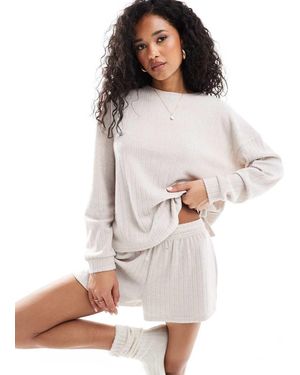 Loungeable Marl Super Soft Knit Crew Neck Jumper And Shorts - White