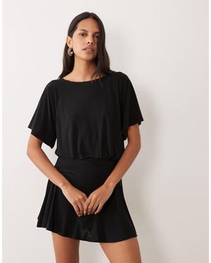 Miss Selfridge Playsuit Met Raglanmouwen En Skort - Zwart