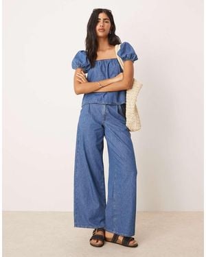 ASOS Wide Leg Jean Co-ord With Pleated Waist - Blue