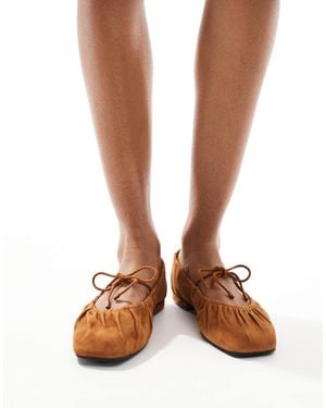 Stradivarius Faux Suede Ballet Shoe - Brown