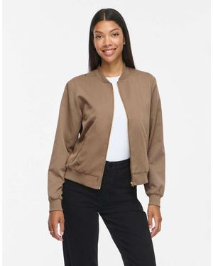 Vila Bubble Ribbed Bomberjack Met V-Hals En Rits - Naturel