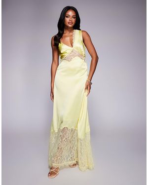 River Island One Shoulder Satin Midi Dress - Yellow