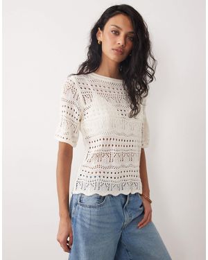 Jdy Top en maille crochetée à manches mi-longues - crème - Bleu