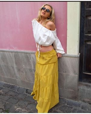 Daisy Street X Emma Jean Boho Ruffle Drop Waist Midaxi Tiered Skirt - Yellow
