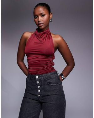 Princess Polly Imposter Slinky High Neck Halterneck Top - Red