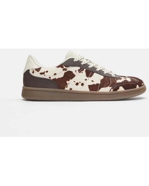 Pull&Bear Cow Print Leather Trainers - Multicolour