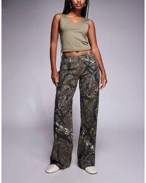 Princess Polly Vaqueros Caquis De Pernera Ancha Con Estampado De Hojas Estilo Camuflaje Raiders De -Verde