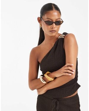 Only Petite Asymmetric Crinkled Textured Top Co-ord - Black