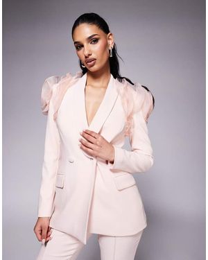 Lavish Alice Organza Rose Sleeve & Button Blazer Co-ord - Pink