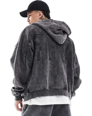 HERA Washed Graphic Zip Hoodie - Grey