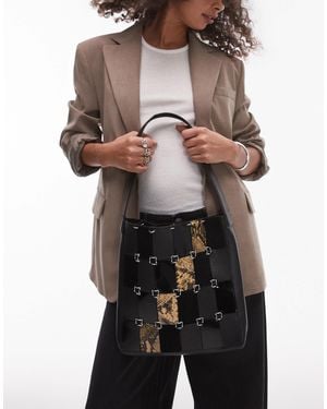 Mango Patch Work Leather Bag - Black