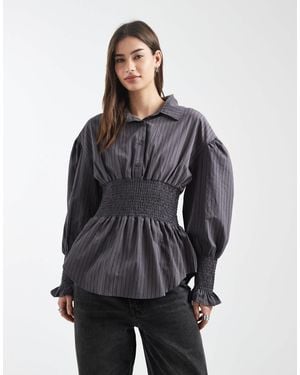 Daisy Street Shirred Waist Shirt - Gray