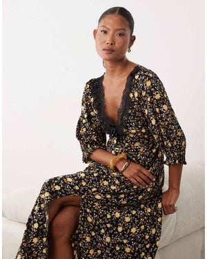 Miss Selfridge Spun Maxi Tea Dress With Lace Trim - Brown