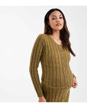 Mama.licious Mamalicious Maternity Ribbed Knitted Cropped Cardigan Co-ord - Green