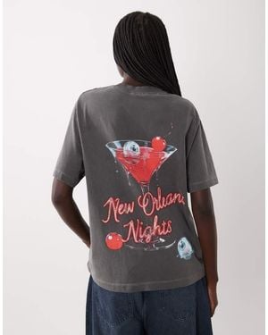 ASOS Short Sleeve Oversized New Orleans Nights Martini Glass Graphic Top - Red