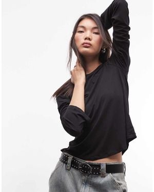 Monki Long Fluted Sleeve Jersey Top - Black