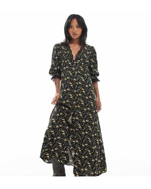 Miss Selfridge Lace Trim Button Through Maxi Dress - Multicolour