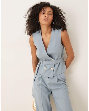 ASOS Tailored Linen Look Tie Waistcoat Co-ord - Blue