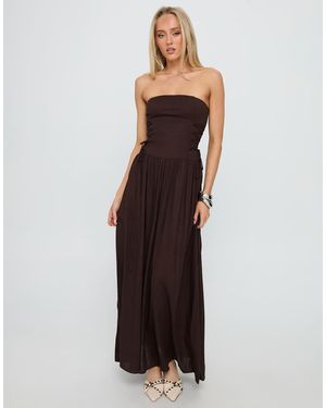 Princess Polly So Far So Good Linen Blend Bandeau Corset Cinch Waist Pleat Hem Maxi Dress - Natural