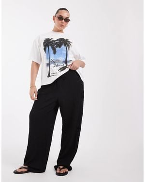 ONLY High Waist Wide Leg Crinkled Textured Trousers - White