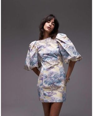 & Other Stories Mini Dress With Puff Sleeves And Low Back - Multicolour