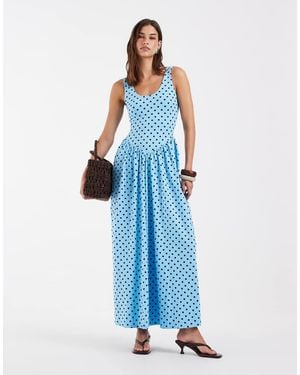 ASOS Polka Dot Bubble Hem Midi Dress - Blue