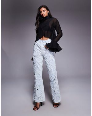 ASOS Denim Pearl Embellished Cornellli Jeans With Organza Flowers - Blue