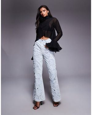 ASOS Denim Pearl Embellished Cornellli Jeans With Organza Flowers - Blue