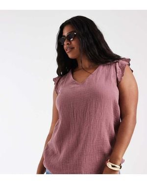 ONLY Top Marrón Rosado Texturizado Con Cuello De Pico - Multicolor