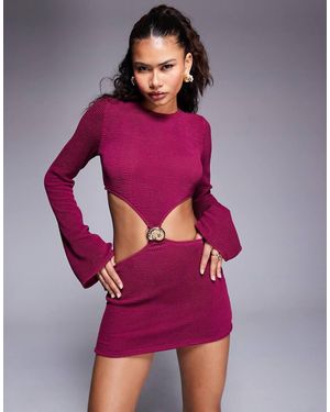 Moda Minx Textu Cut Out Mini Dress - Purple