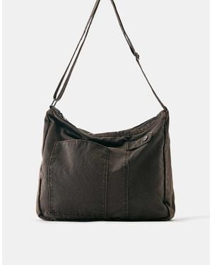 Pull&Bear Waxed Canvas Crossbody Bag - Black