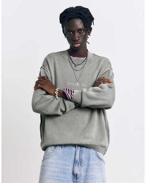 Pull&Bear Stwd Studio Embroidered Jumper - Grey