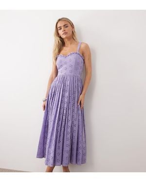 LACE & BEADS Broderie Cotton Corset Midaxi Dress - Purple