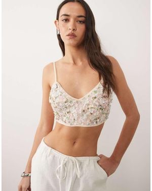Miss Selfridge Bralette Con Diseño Floral De Abalorios Premium - Multicolor