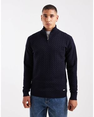 Threadbare Pull en maille texturée à col zippé - Bleu