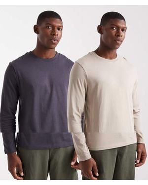 ASOS Essentials 2 Pack Regular Fit Long Sleeve T-Shirts - Multicolour