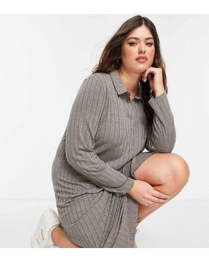 Pieces Plus Pieces Curve Midi Polo Dress - Grey