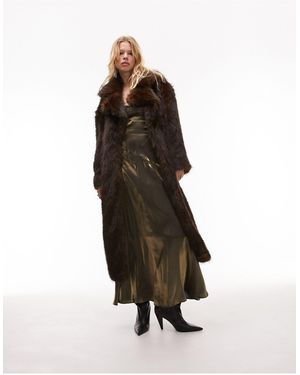 TOPSHOP Long-line Faux Fur Coat - Black