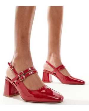 London Rebel London Rebel Talia Wide Fit Slingback Mid Block Heels - Red