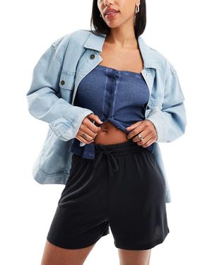 Pieces Pantaloncini Sinuosi Neri Con Vita Elasticizzata - Blu