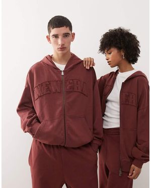 KTZ Co-ord Drop Shoulder Zip Through Applique Logo Hoodie - Red