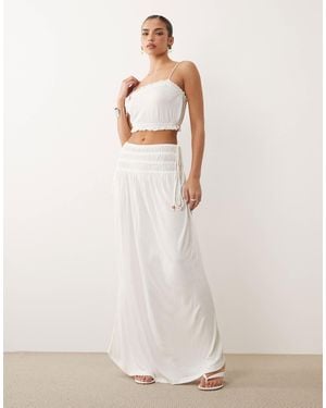 ASOS Co-Ord Crinkle Shirred Waistband Maxi Skirt - Natural