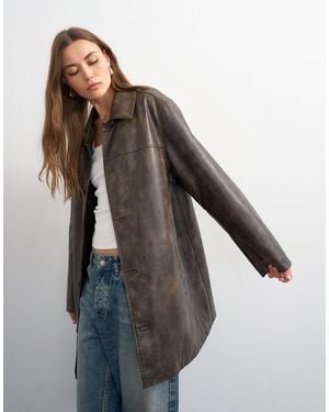 TOPSHOP Faux Leather Mid Length Jacket - Brown