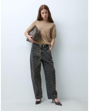 JDY Petite High-waist-barrel-hose mit animal-print - Mehrfarbig