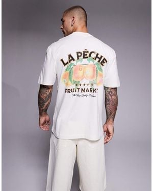 River Island Fruit Market Back Print T-Shirt - Grey