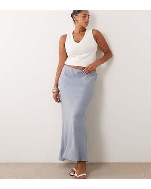 ASOS Asos Design Curve Linen Bias Midaxi Skirt - Blue
